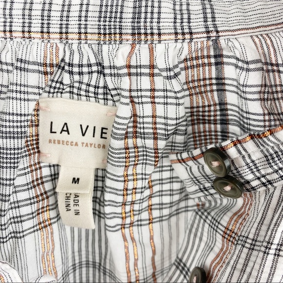 Rebecca Taylor La Vie Lurex Metallic Gauze Peasant Puffy Sleeve Blouse Top M - Picture 6 of 12